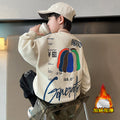 Kids'  autumn/winter fashion letter print loose fit casual fleece-lined sweatshirt - stylish and cool long sleeve for boys