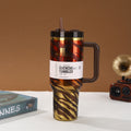 cool tiger pattern 40oz stanley ice cup large capacity straw cup 304 stainless steel handle thermos cup