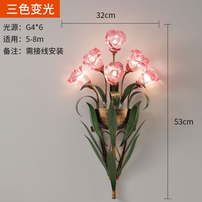 French retro wall sconce, american country style creative floral living room background wall, bedroom bedside wall lighting fixture