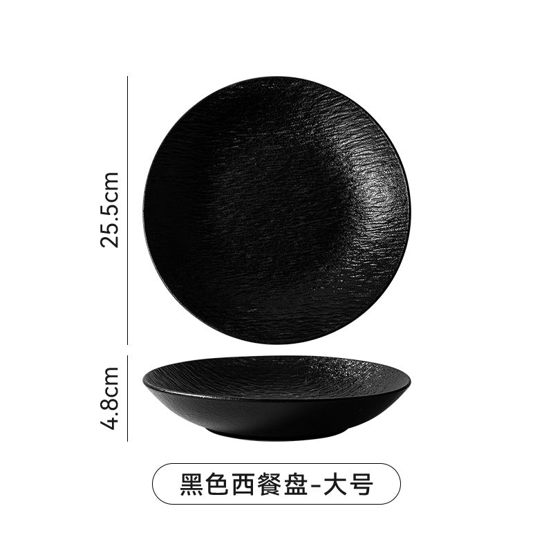 Deep dish japanese ceramic salad creative black for home soup plate ceramic tableware classy texture frosted dinner plate