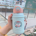 High-value 316 stainless steel food-grade cute cartoon double-drink straw water bottle gift for kids (plush toy design)