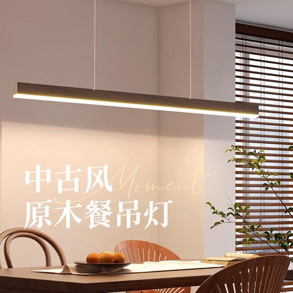 Restaurant chandelier minimalist zen walnut new Chinese style medieval style dining table led strip lamp