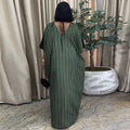 European and american cross-border african women's clothing  spring new arrival: elegant v-neck green striped bowknot loose dress