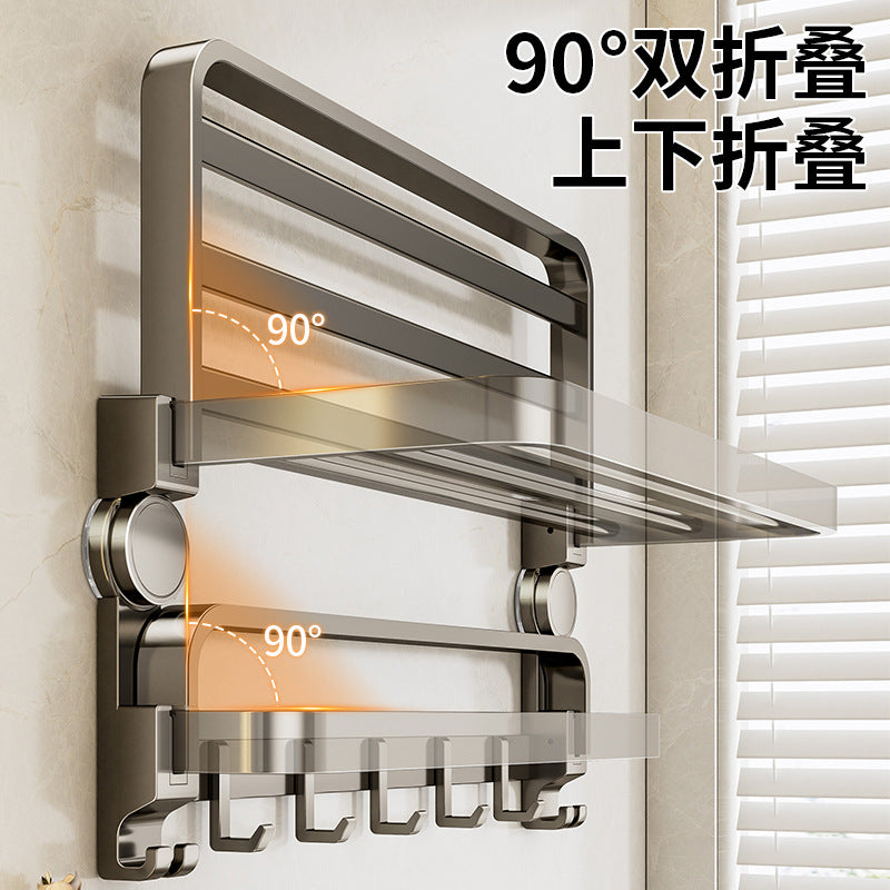 Suction cup towel rack, bathroom free punching, bathroom rack, toilet double folding towel rack, bathroom pendant set.