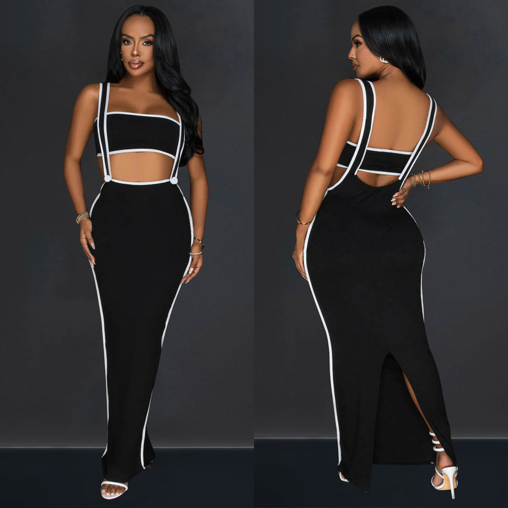 C6950 cross-border   fashion women's sexy backless cami two-piece long dress set