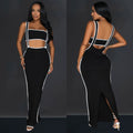 C6950 cross-border   fashion women's sexy backless cami two-piece long dress set