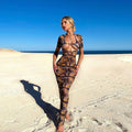 new arrivalfashion ins style  summer short-sleeved sexycut out low-cut fashion hip-covering printingdress
