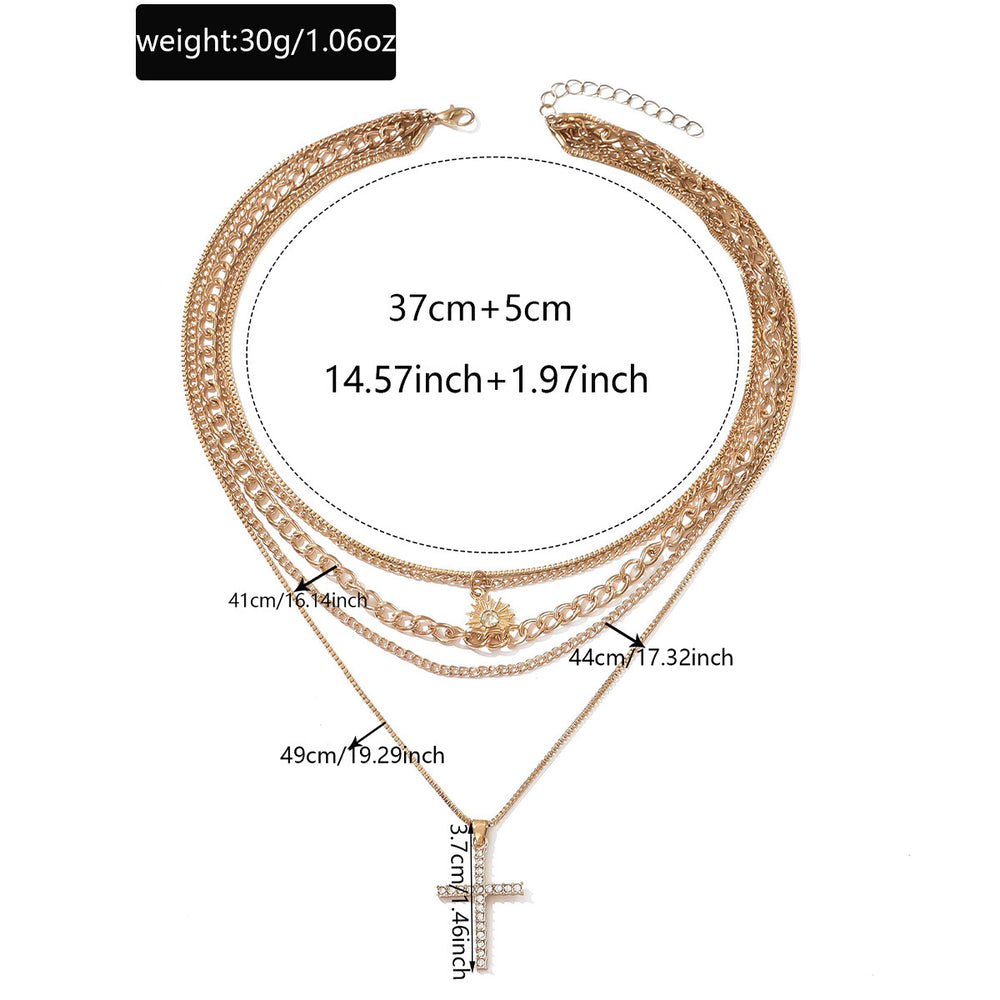 Wholesale diamond-studded cross necklace - european & american cross-border jewelry - women's multi-layered, stackable, high-end sun clavicle chain