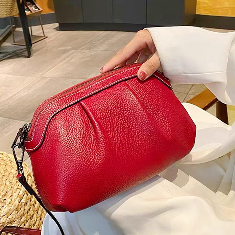 New arrival casual women's bag with first-layer cowhide, shoulder cross-body medium bag, women's handbag, large capacity three shoulder straps
