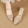 export women's shoes 2026 summer new mesh embroidered pointed toe stiletto heel elegant closed-toe high heel mule sandals
