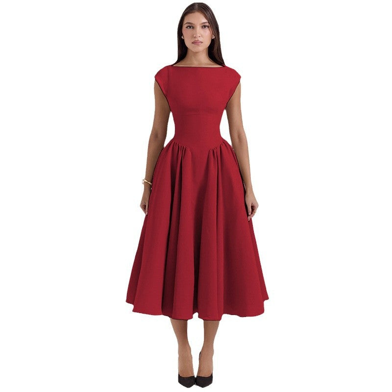 fall/winter new arrivals: european and american style cross-border women's fashion - elegant, sexy, backless, waist-cinching, slim-fit solid color dress