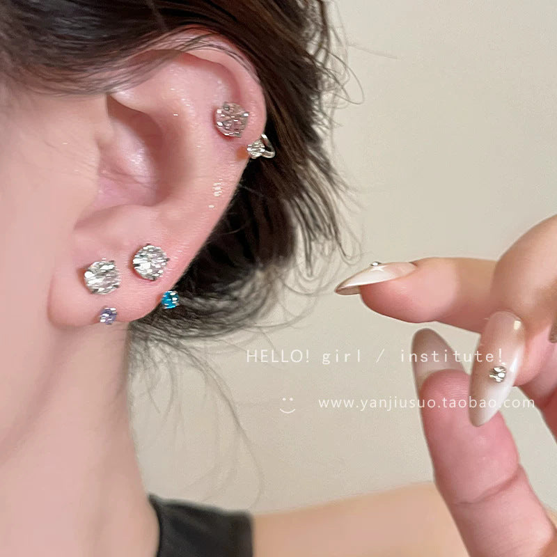 Luxury blue titanium steel stud earrings for women - 2026 new arrival, trendy horseshoe ear cuff earrings, elegant ear jewelry