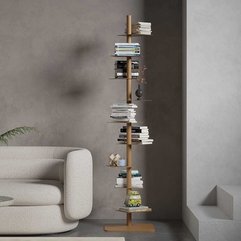 Designer bookshelf rotating invisible spiral display stand living room wrought iron home corner shelf indoor narrow bookcase