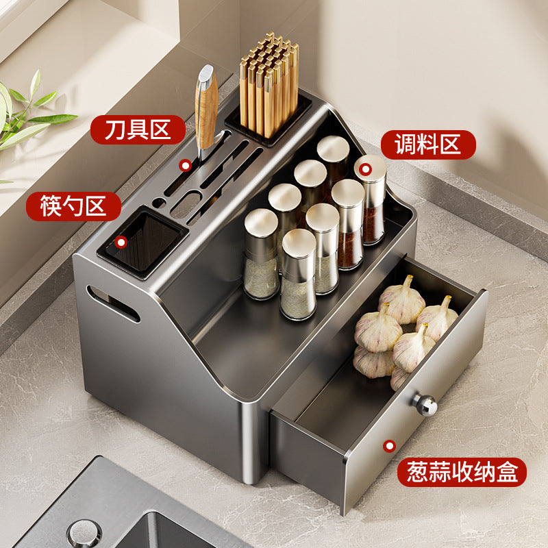 Countertop knife holder, chopstick tube, cage box, integrated kitchen rack, multi-functional chopstick cage, knife storage, drain seasoning rack