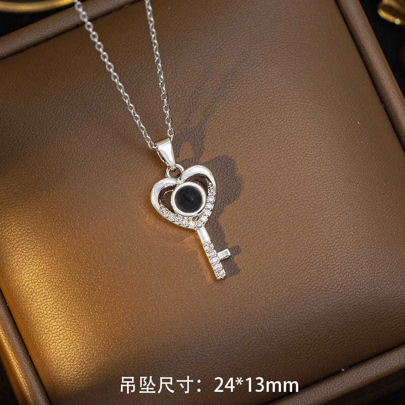 【titanium steel】trendy "i love you" projection necklace - 100 languages, premium 18k pendant, lightweight luxury jewelry for women