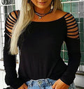 cross-border    spring/summer women's solid color cold shoulder tie-up casual top