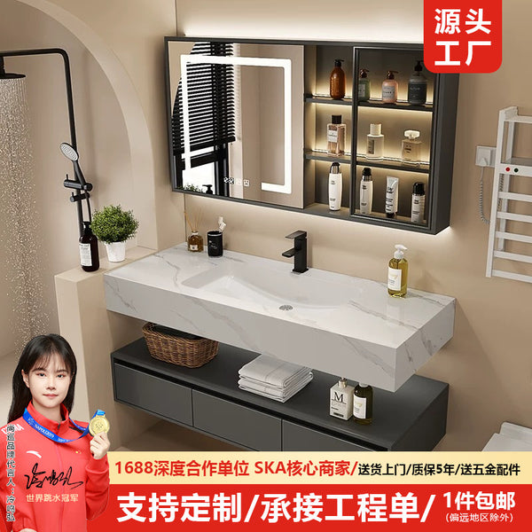 [Spot] Rock slab ceramic seamless basin, bathroom cabinet, toilet, washbasin, hand wash pool combination hotel model