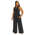 C7368 cross-border   fashion women's summer casual solid color v-neck backless jumpsuit new