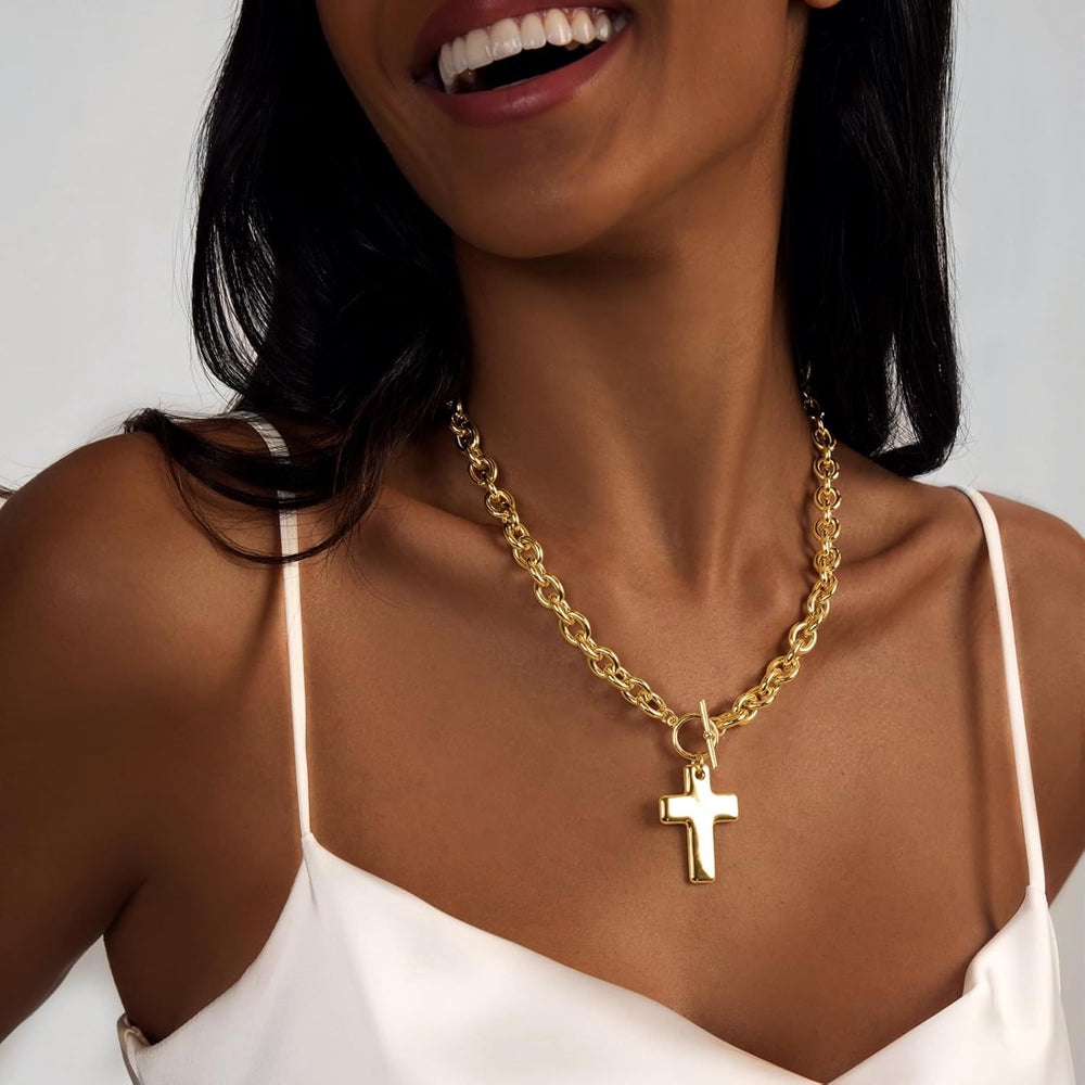 European and american cross-border new minimalist ot clasp necklace, elegant rhinestone cross pendant choker, versatile jewelry for women