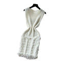 Korean style sleeveless knitted fuzzy dress - women's summer high-waisted slimming a-line dress for work and casual wear