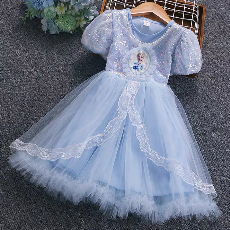 Girls' summer dress - stylish princess style  - baby girl puff sleeve mesh dress - wholesale foreign trade children's clothing