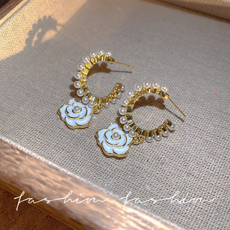 French chic camellia pearl earrings - 2026 new arrival, versatile & elegant studs, unique & trendy earrings
