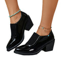 Export patchwork elastic pointed toe women's shoes thick heel deep mouth plus sizeflatsretro medium heel fashion professional small leather shoes