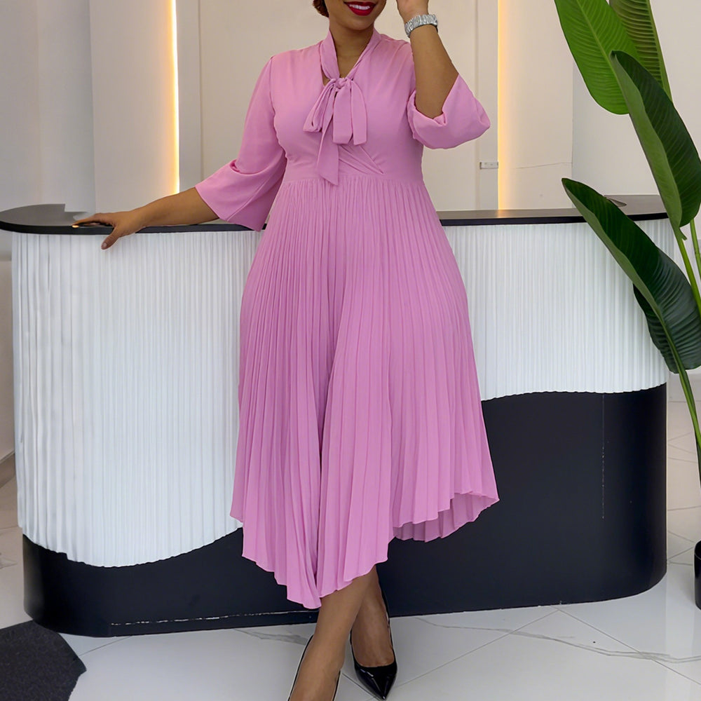 C8639  cross-border three-quarter sleeve tie backelegantelegancefashion asymmetrical skirt pleatedexportdress