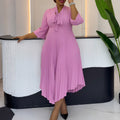 C8639  cross-border three-quarter sleeve tie backelegantelegancefashion asymmetrical skirt pleatedexportdress