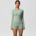 European and american solid color slim-fit long sleeve t-shirt yoga outfit set - high-waisted, barely-there feel, quick-dry activewear two-piece set for running and fitness