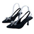 2026 new women's high heel sandals - pointed toe, ankle strap with bow, rhinestone chain detail, stiletto heel, low-cut pumps