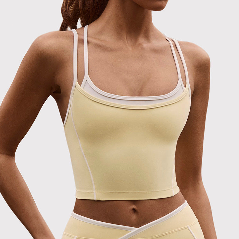 Fitness tops sling sexy spaghetti strap contrast colorfake two-piece halter sports intimates bra vest yoga clothes for women