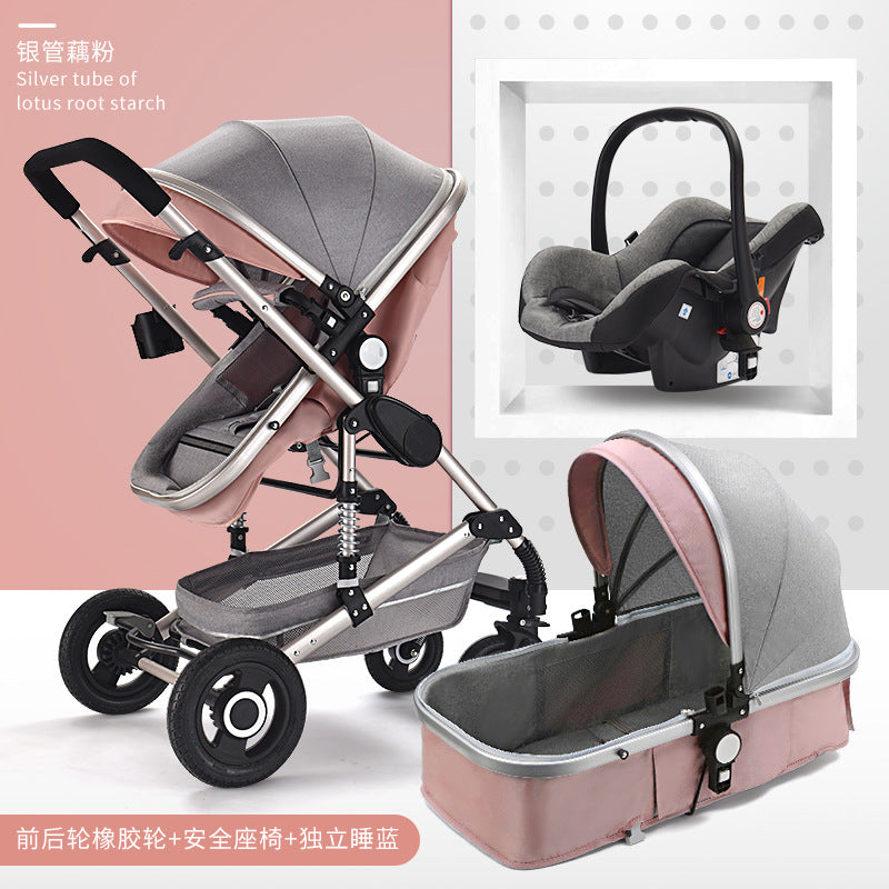 Baby stroller, 2-way high view, convertible (sitting/reclining), lightweight, foldable, shock-absorbing, newborn infant toddler pushchair