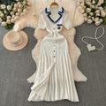 Fall and winter tweed style socialite short-sleeved contrast colorembroider suit collar waist slimming look single-breasted a-line knittingdress