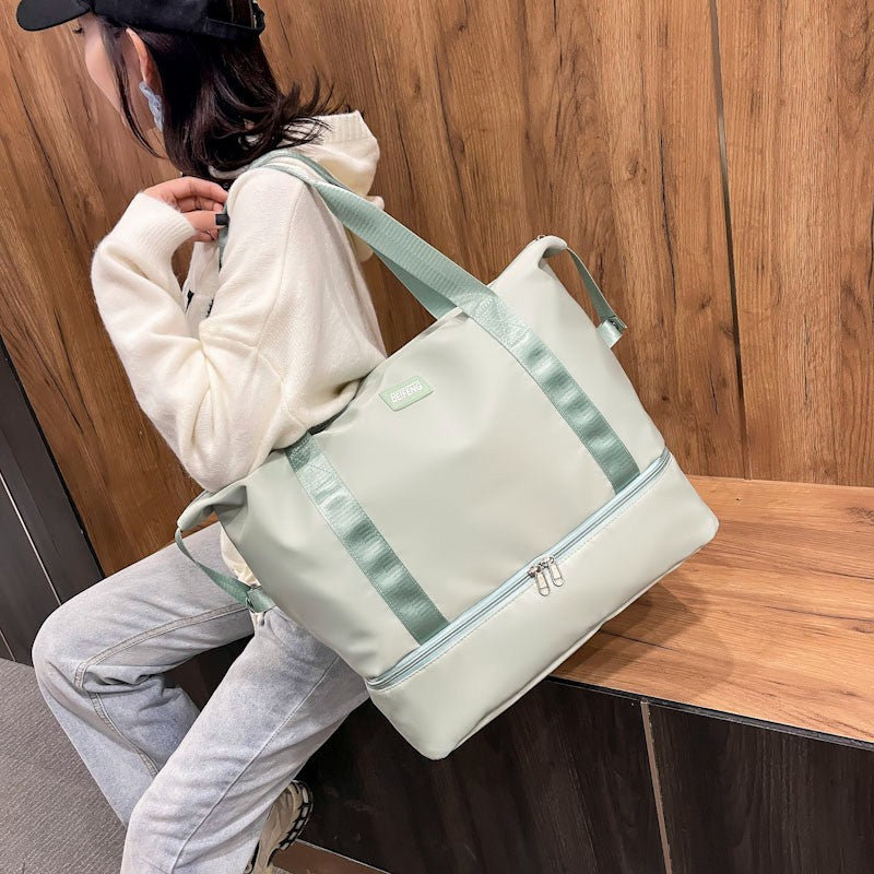 New travel bag women's short-distance portable and lightweight yoga bag can be put on trolley case student large-capacity luggage storage bag