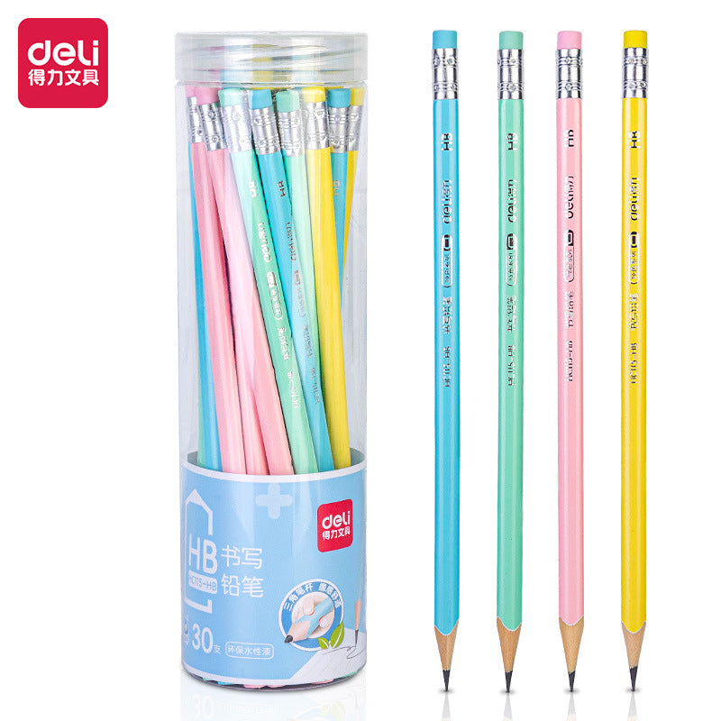 Deli HC11 pencil HB barrel solid color triangle rod with eraser head HB student writing pencil stationery wholesale