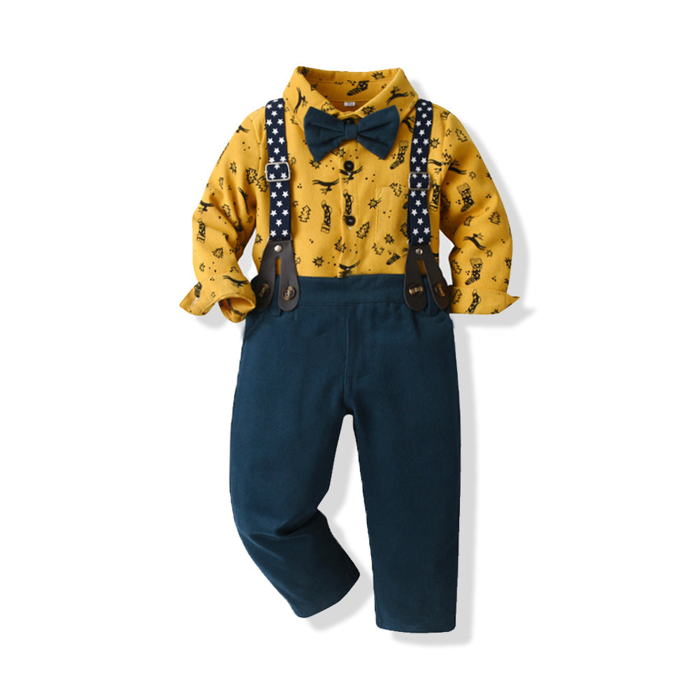 Kids autumn clothing export children's clothing christmas clothing long sleeves shirt suspenders children's suit baby boy first birthday dress