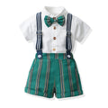 New in stock: summer boys' british style outfit - short sleeve shirt & striped overalls gentleman's first birthday suit