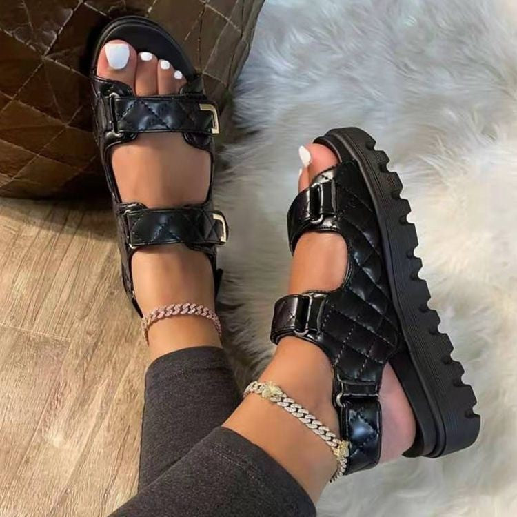 Women's sandals , chunky sole, plus size (us 11/uk 9/eu 43), round toe, velcro closure, flat sandals, ready stock wholesale