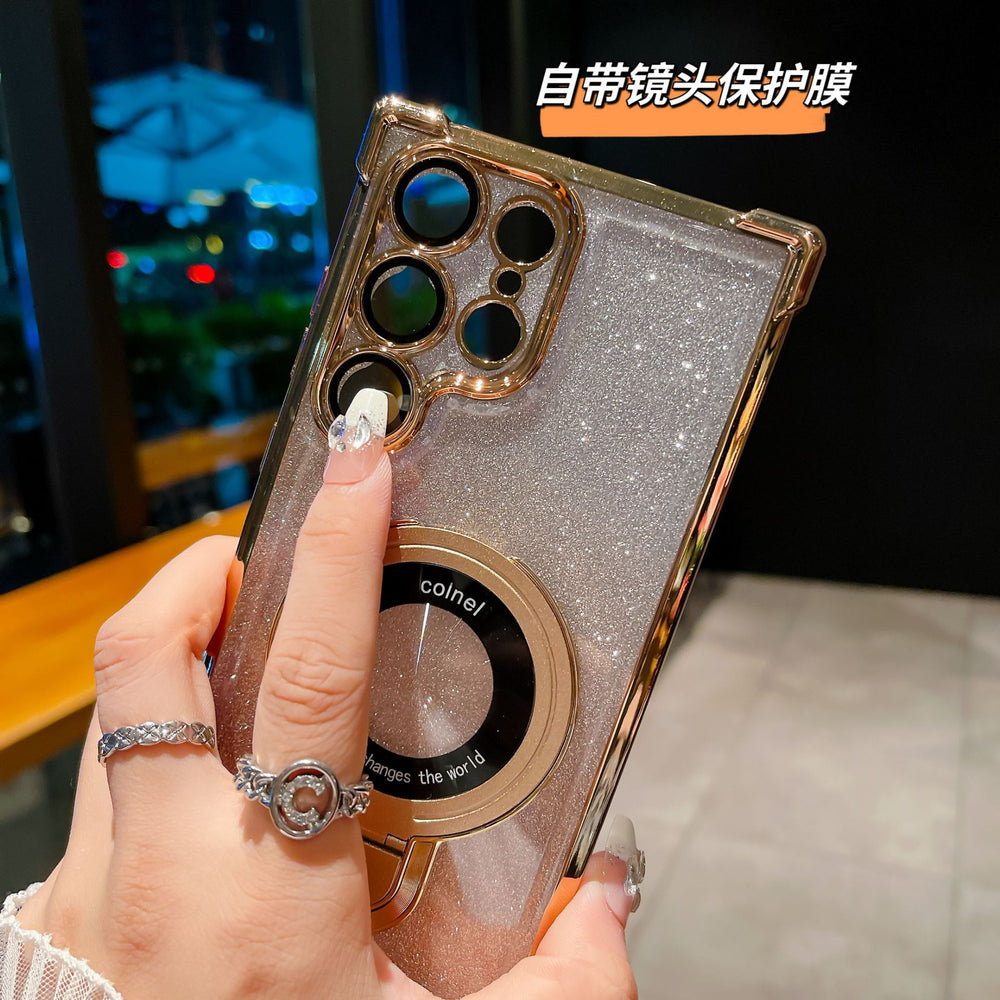 Suitable for samsung s26ultra bracket mobile phone case electroplated four-corner airbag anti-fall s25u lens film s24plus