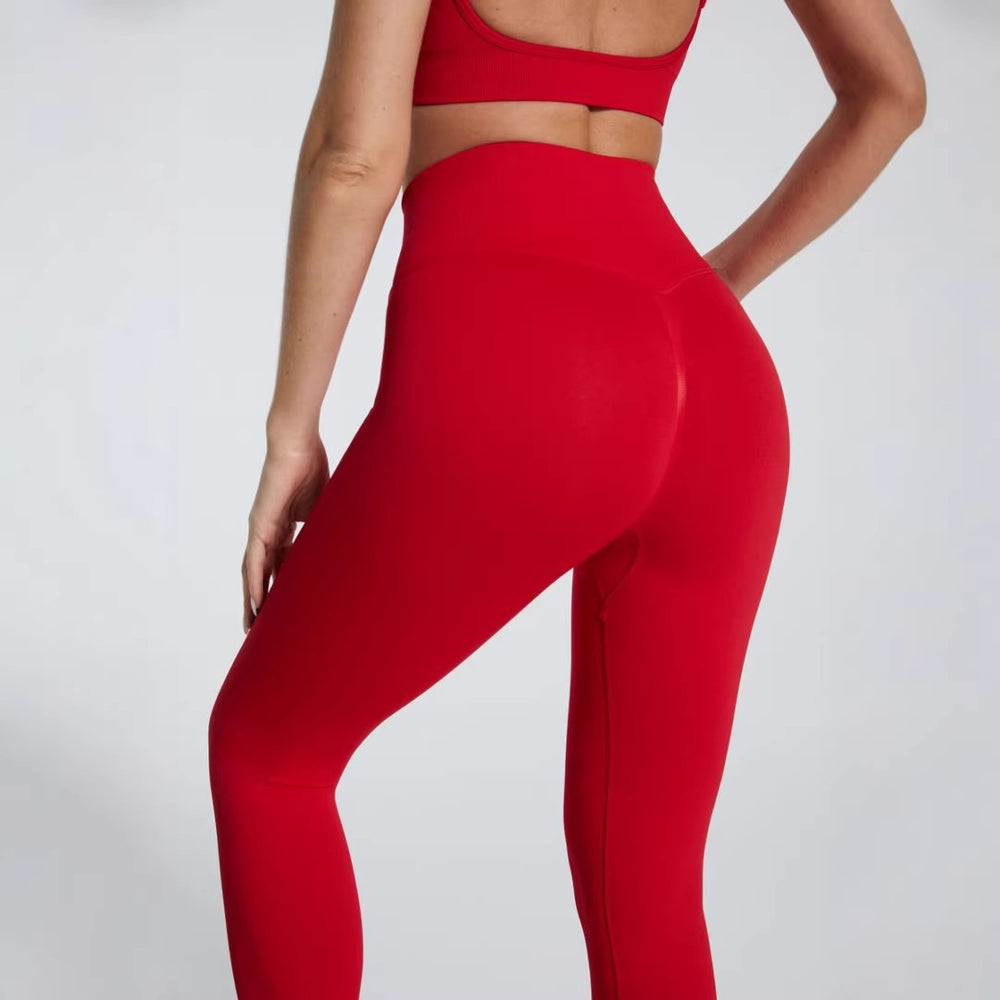 Seamless basic yoga high-waisted butt-lifting workout leggings with back v-shape design