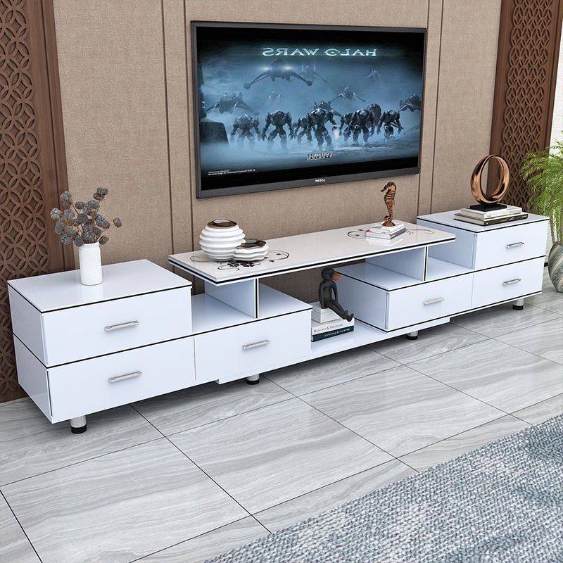 Tempered glass extendable tv stand & coffee table set - minimalist modern european style for small apartments - home living room tv cabinet