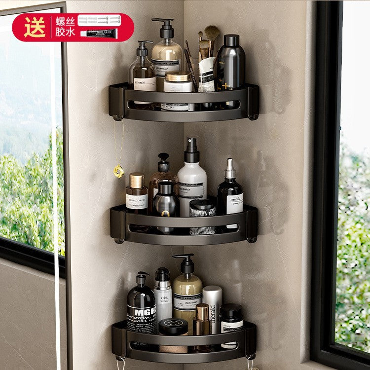 Bathroom black corner shelf, no punching, bathroom, washroom, bathroom, storage rack, tripod, corner storage rack