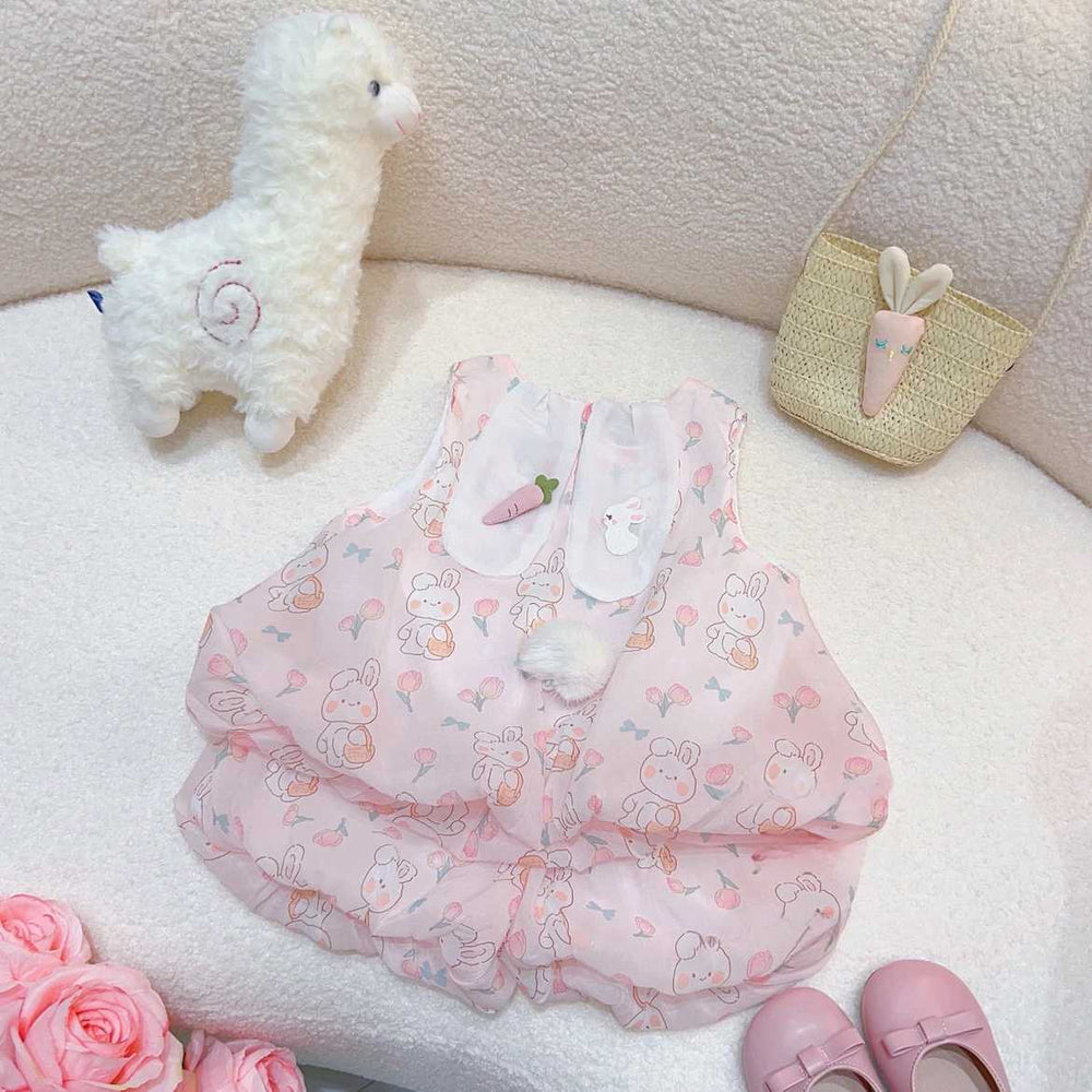 Girls' summer outfit set: new trendy and stylish tank top with bunny ear detail - lightweight two-piece set for kids