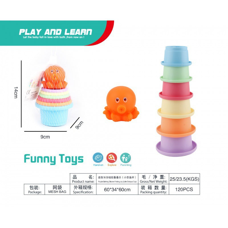 Cross-border  export bathing and water stacking Le Rainbow Tower baby toys children's rings and cups silicone