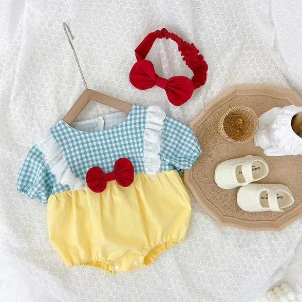Infant & toddler summer outfit: korean style newborn cute princess short-sleeve romper bodysuit with headband - perfect for crawling season!