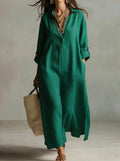 fashion spring and summer new arrivaldresspure color lapel casuallong sleevesshirt skirt lazy style cotton and linen
