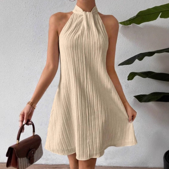 2025 spring and summer new European and American   women's neck dress pleated and drape cross skirt