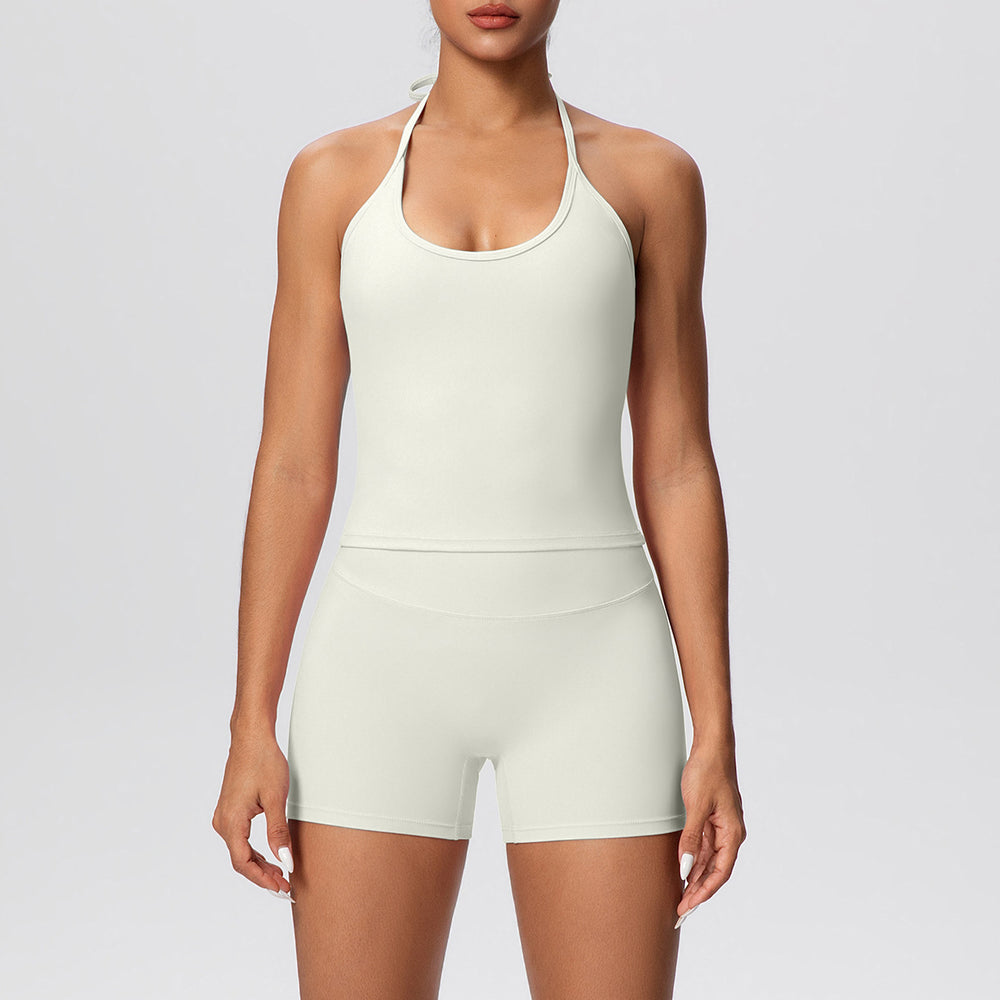 Sexy backless strappy activewear set - cloud-soft, quick-dry, compression yoga outfit with high-waisted, butt-lifting design for outdoor running and fitness