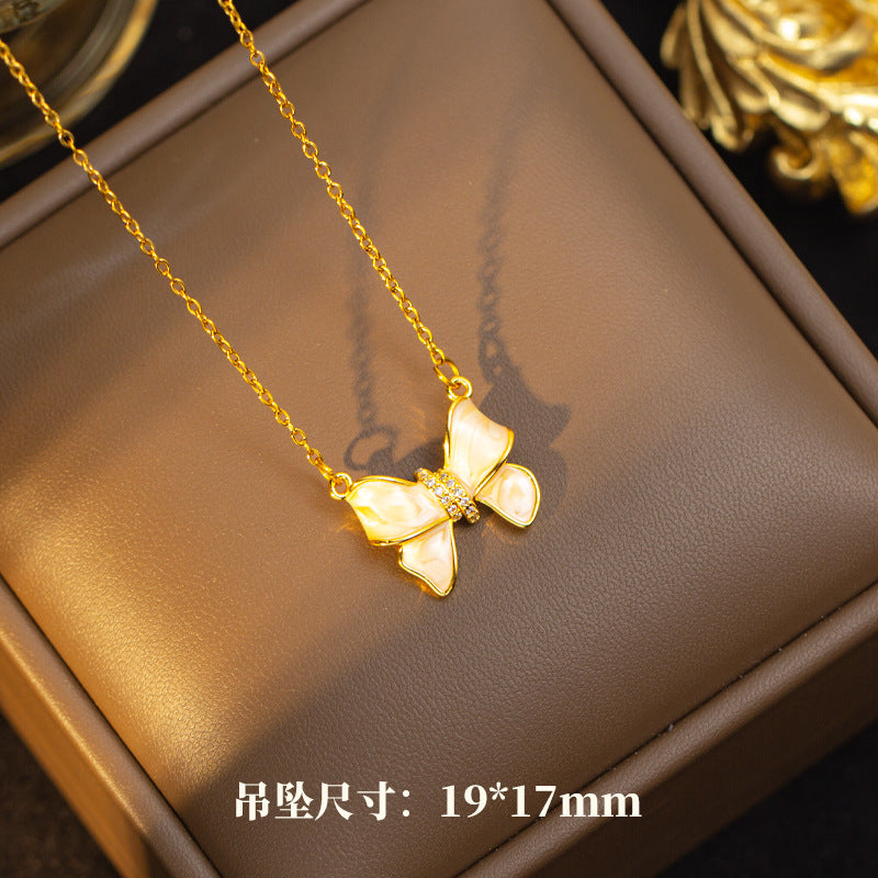 [titanium steel] necklace female internet celebrity bow pendant earrings ring classyfashionnew arrivalsuit earrings jewelry